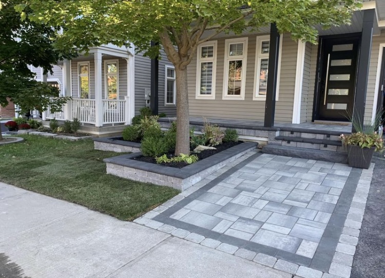 Retaining wall and front porch hardscaping in Whitby