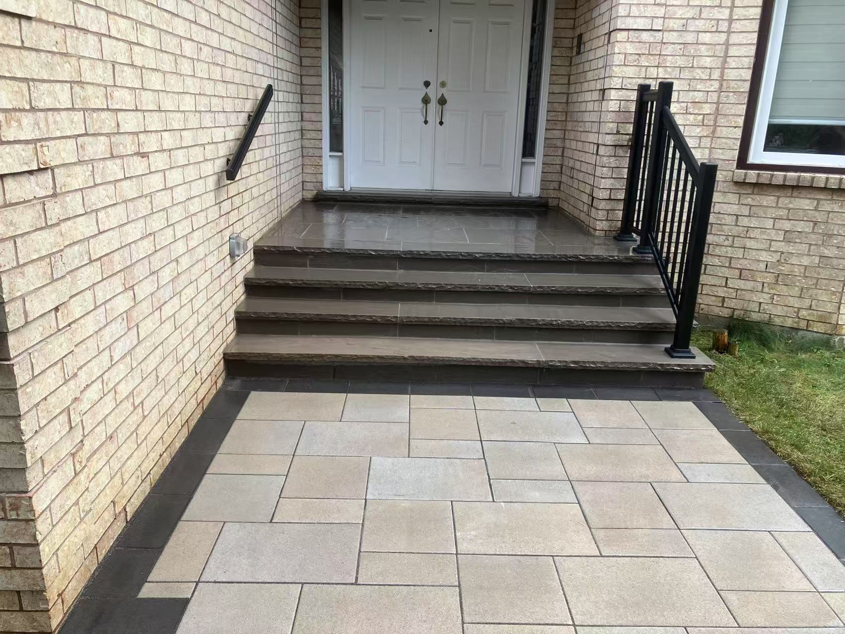 Natural stone front entrance steps built in North York